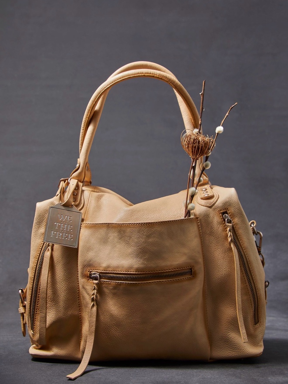 Free People Emerson Tote Leather Shoulder Bag in Light Tan